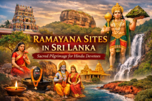 Ramayana Sites in Sri Lanka featuring Seetha Amman Temple, Lord Rama, Sita Devi, Hanuman and sacred pilgrimage locations.
